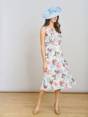 Gina Bacconi White Tulisa Sleeveless Floral Midi Dress - Image 7 of 9