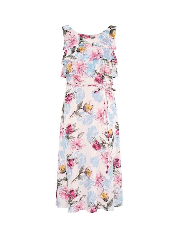 Gina Bacconi White Tulisa Sleeveless Floral Midi Dress - Image 9 of 9
