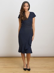 Gina Bacconi Blue Ruffle Hem Crepe Dress - Image 3 of 6
