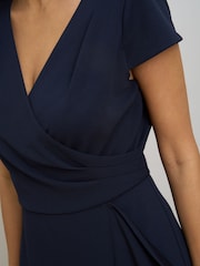 Gina Bacconi Blue Ruffle Hem Crepe Dress - Image 4 of 6