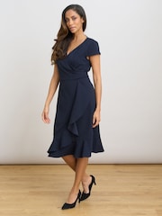 Gina Bacconi Blue Ruffle Hem Crepe Dress - Image 5 of 6