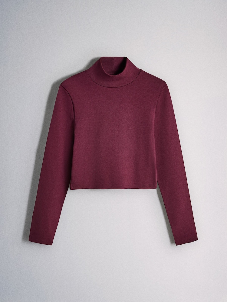 The Set 3 Pack High Neck Cropped Long Sleeve Tops Black/Brown/Burgundy - Image 2 of 6