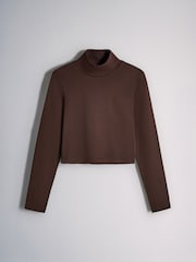 The Set 3 Pack High Neck Cropped Long Sleeve Tops Black/Brown/Burgundy - Image 3 of 6