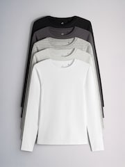 The Set 5 Pack Fitted Crew Neck Long Sleeve T-Shirts Grey - Image 1 of 8