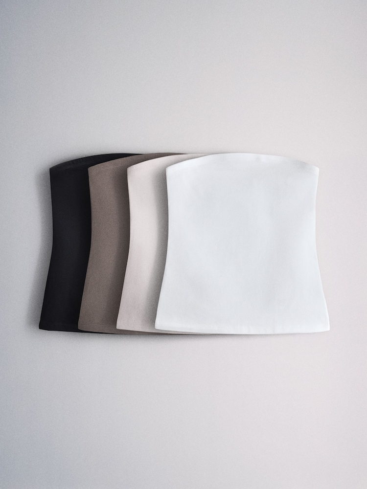 The Set 4 Pack Bandeau Strapless Tops Black/Brown/Neutral/White - Image 1 of 7