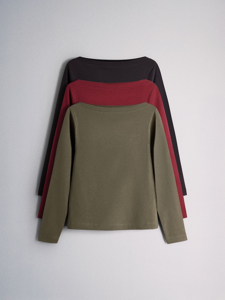 Multicolor - The Set 3 Pack Boat Neck Long Sleeve Tops - Imagen 2 de 9