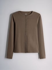 The Set 3 Pack Long Sleeve Button Through Rib T-Shirt Brown/Black/Ecru - Image 4 of 7