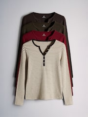 The Set 4 Pack Long Sleeve Button Henley T-Shirts Red/Green - Image 1 of 10