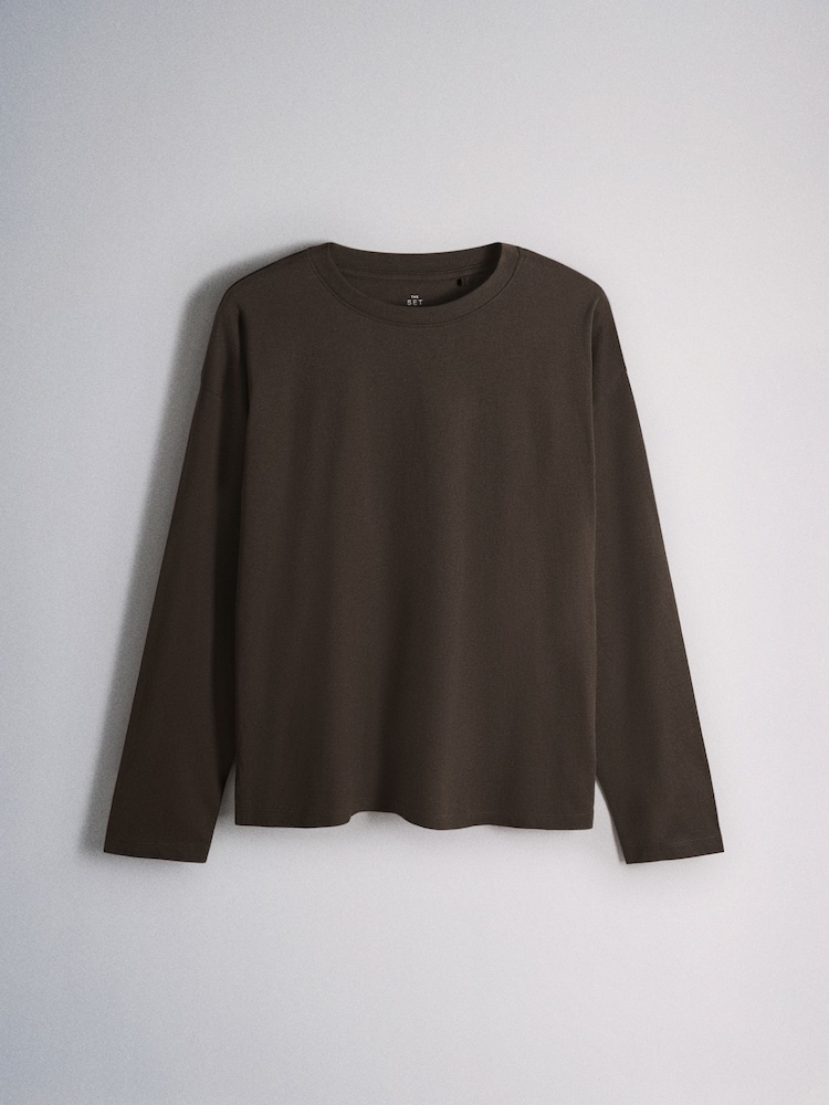 The Set 5 Pack 100% Cotton Relaxed Long Sleeve T-Shirts Brown/Neutral/Oat/Stripe/White - Image 2 of 8 The Set 5 Pack 100% Cotton Relaxed Long Sleeve T-Shirts Brown/Neutral/Oat/Stripe/White - Image 2 of 8