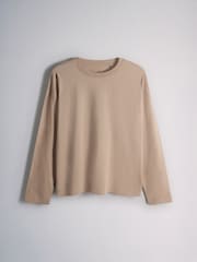 The Set 5 Pack 100% Cotton Relaxed Long Sleeve T-Shirts Brown/Neutral/Oat/Stripe/White - Image 4 of 8