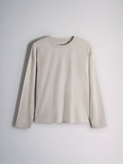 The Set 5 Pack 100% Cotton Relaxed Long Sleeve T-Shirts Brown/Neutral/Oat/Stripe/White - Image 6 of 8