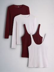 The Set 2 Pack Sheer Long Sleeve and Vests Pink/Burgundy - Image 1 of 7