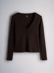 The Set 2 Pack Henley and Flannel Pyjamas Set Chocolate Brown Check/Cream Red Stripe - Image 5 of 7