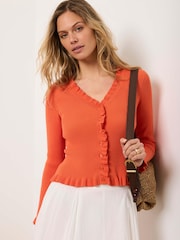 Mint Velvet Orange Ruffle Detail Cardigan - Image 1 of 8