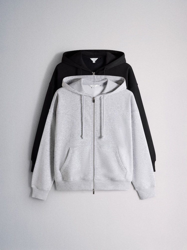 The Set 2 Pack Zip Through Hoodies Brown/Oat Marl - Image 1 of 5 The Set 2 Pack Zip Through Hoodies Brown/Oat Marl - Image 1 of 5