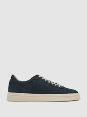 Reiss Navy Anders Nubuck Leather Perforated-Detail Trainers - Image 2 of 5