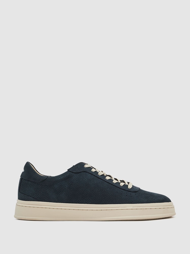 Reiss Navy Anders Nubuck Leather Perforated-Detail Trainers - Image 2 of 5