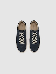 Reiss Navy Anders Nubuck Leather Perforated-Detail Trainers - Image 3 of 5