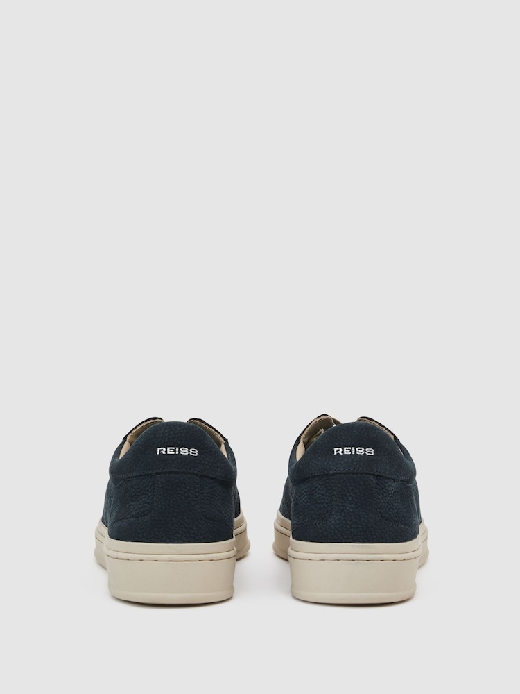 Reiss Navy Anders Nubuck Leather Perforated-Detail Trainers - Image 5 of 5