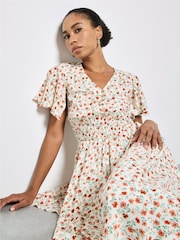 Apricot Cream Ditsy Floral Midi Dress - Image 1 of 5