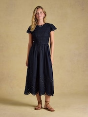 Joules Silvie Navy Broderie Midi Dress - Image 1 of 7