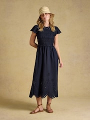 Joules Silvie Navy Broderie Midi Dress - Image 5 of 7