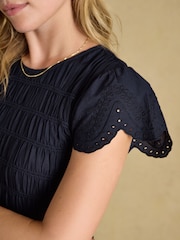 Joules Silvie Navy Broderie Midi Dress - Image 6 of 7