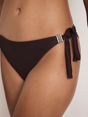Mint Velvet Chocolate Brown Textured Tie Side Bikini Briefs - Image 2 of 5