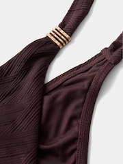 Mint Velvet Chocolate Brown Textured Tie Side Bikini Briefs - Image 4 of 5