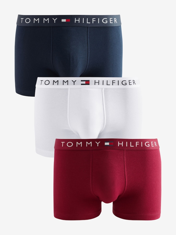 Tommy Hilfiger Black/White/Red Cotton Stretch Trunks 3 Pack - Image 1 of 4