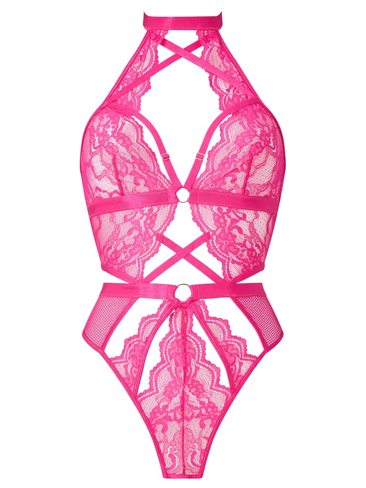 Ann Summers Pink Rosella Lace Halterneck Crotchless Body - Image 5 of 5