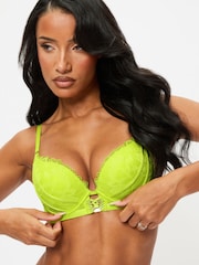 Ann Summers Green Neon Crush Floral Lace Padded Plunge Bra - Image 4 of 5