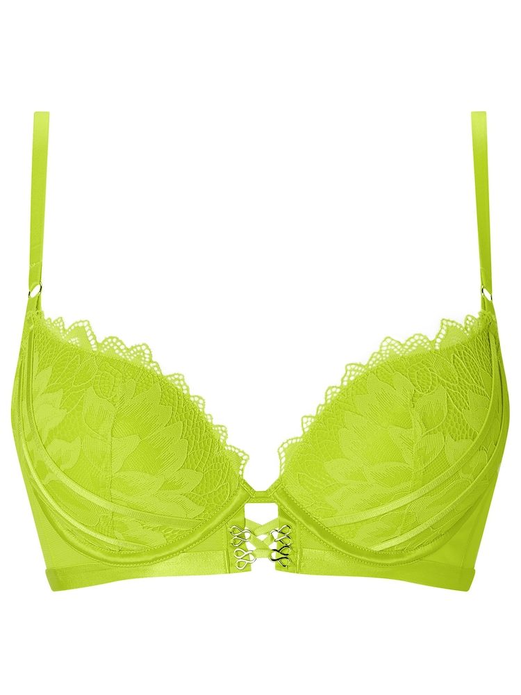 Ann Summers Green Neon Crush Floral Lace Padded Plunge Bra - Image 5 of 5