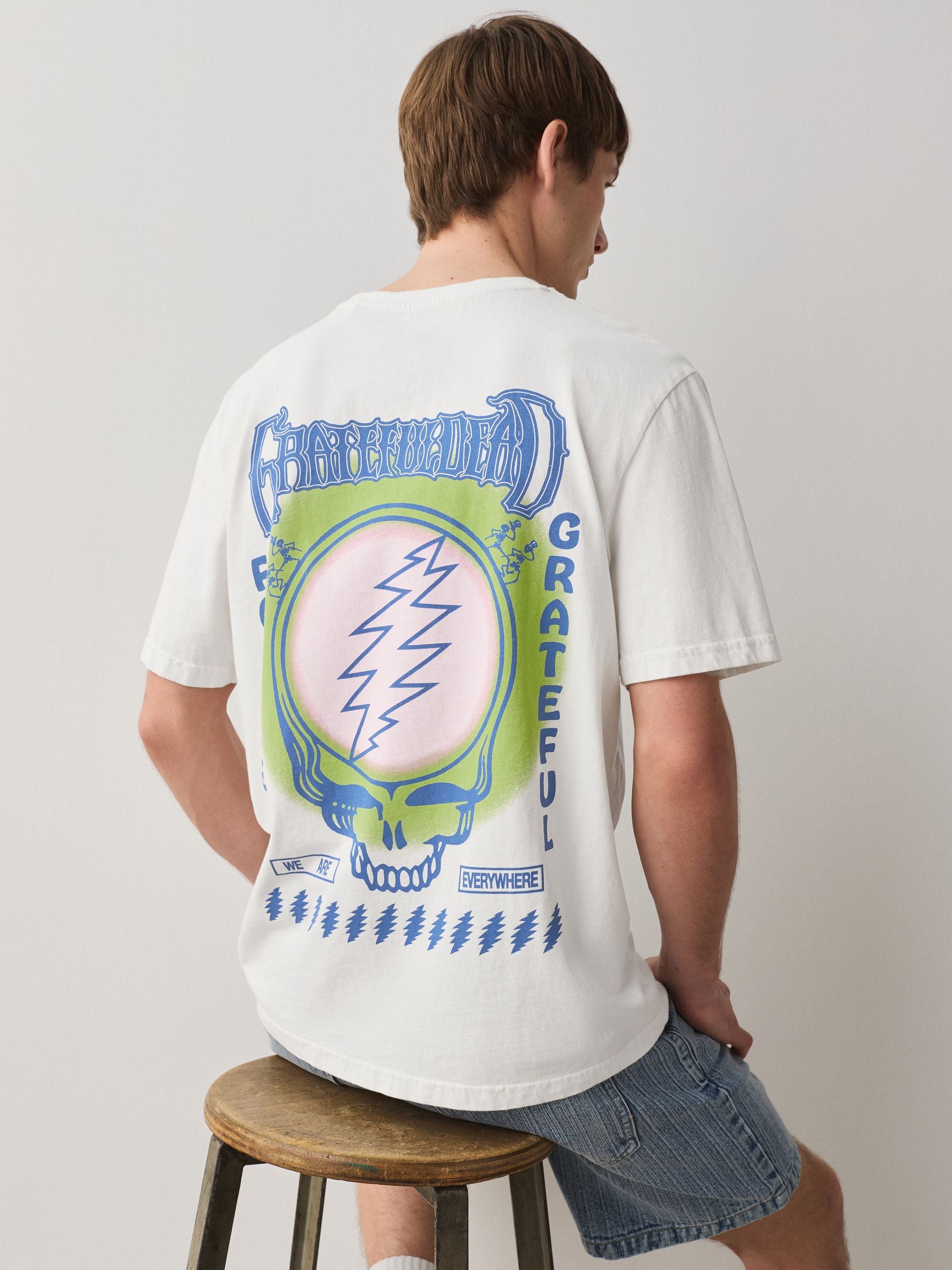Buy White Grateful Dead Relaxed Fit Band Graphic Print T-Shirt