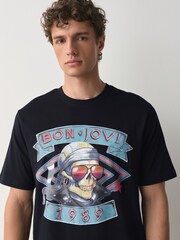 Black/Grey Bon Jovi Relaxed Fit Band Graphic Print T-Shirt - Image 4 of 8