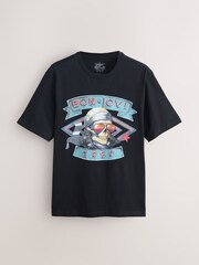 Black/Grey Bon Jovi Relaxed Fit Band Graphic Print T-Shirt - Image 5 of 8