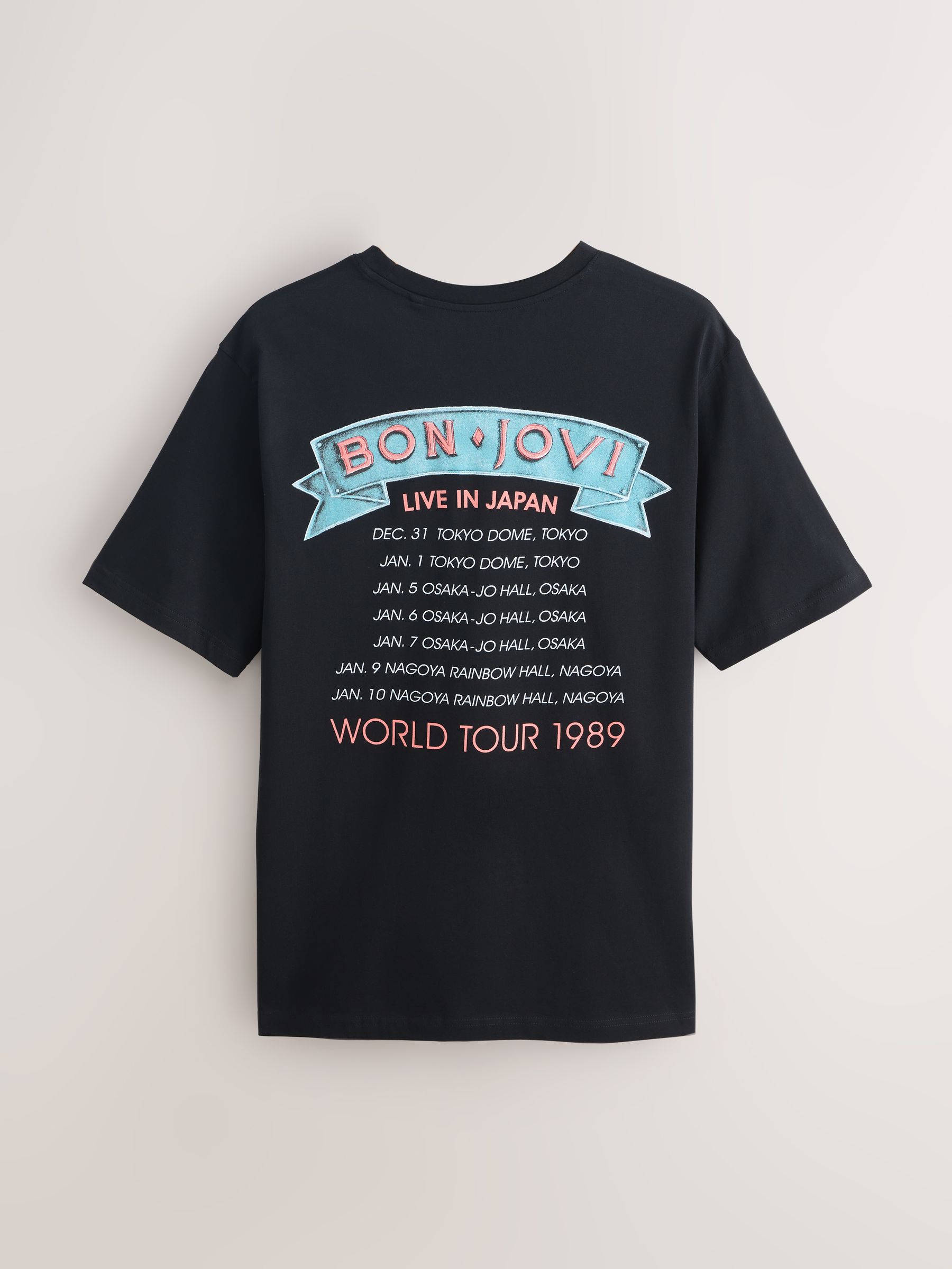 Buy Black/Grey Bon Jovi Relaxed Fit Band Graphic Print T-Shirt