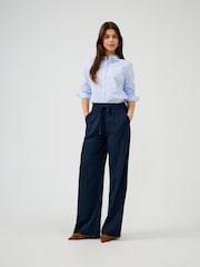 JDY Blue Pull On Wide Leg Trousers With Linen - Image 1 of 6