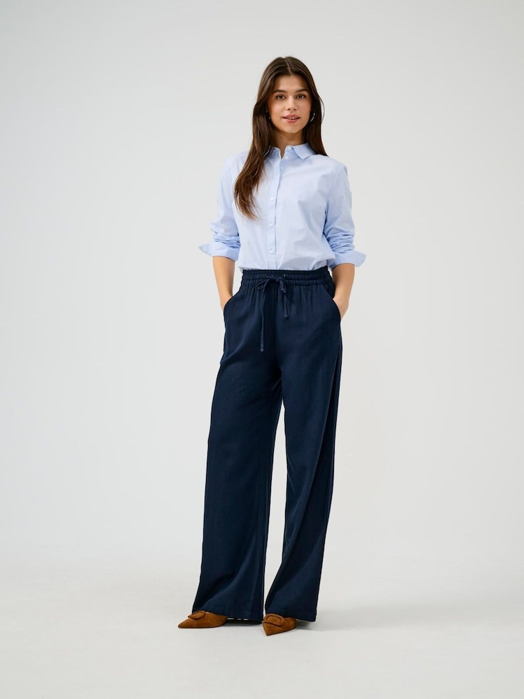 JDY Blue Pull On Wide Leg Trousers With Linen - Image 1 of 6