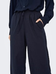 JDY Blue Pull On Wide Leg Trousers With Linen - Image 2 of 6