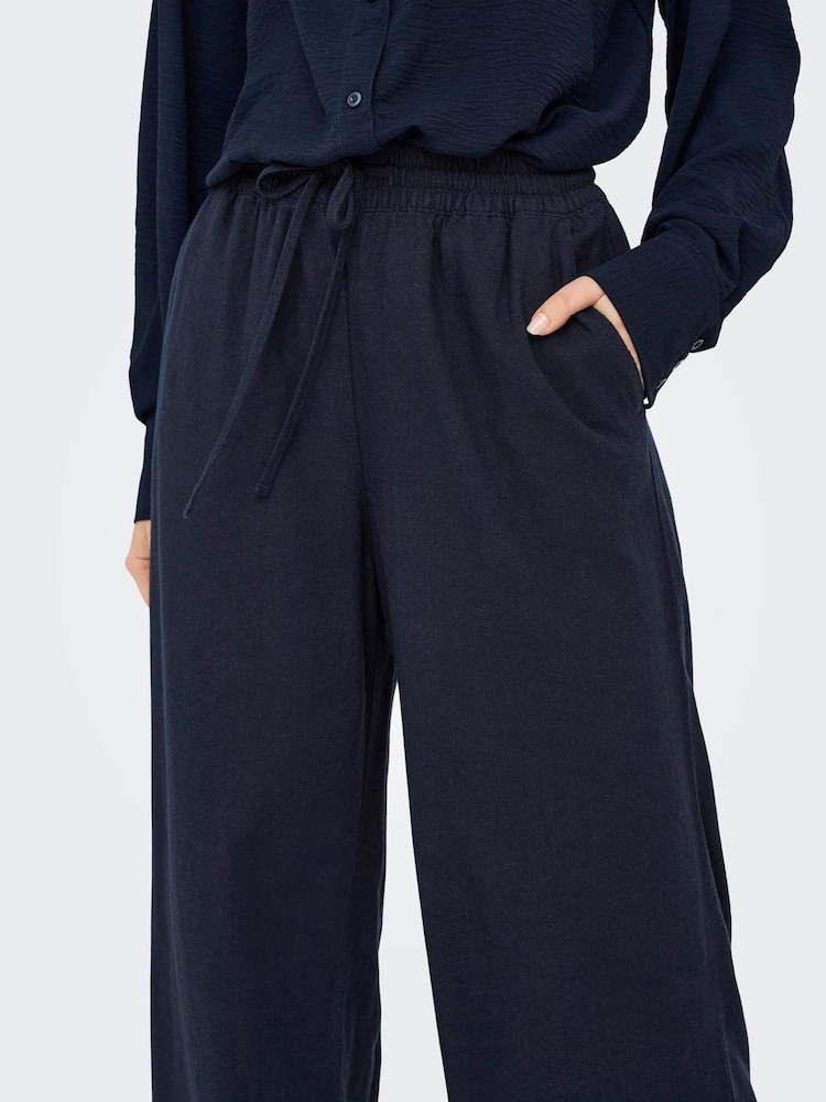 JDY Blue Pull On Wide Leg Trousers With Linen - Image 2 of 6