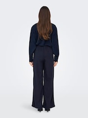 JDY Blue Pull On Wide Leg Trousers With Linen - Image 4 of 6