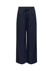 JDY Blue Pull On Wide Leg Trousers With Linen - Image 5 of 6