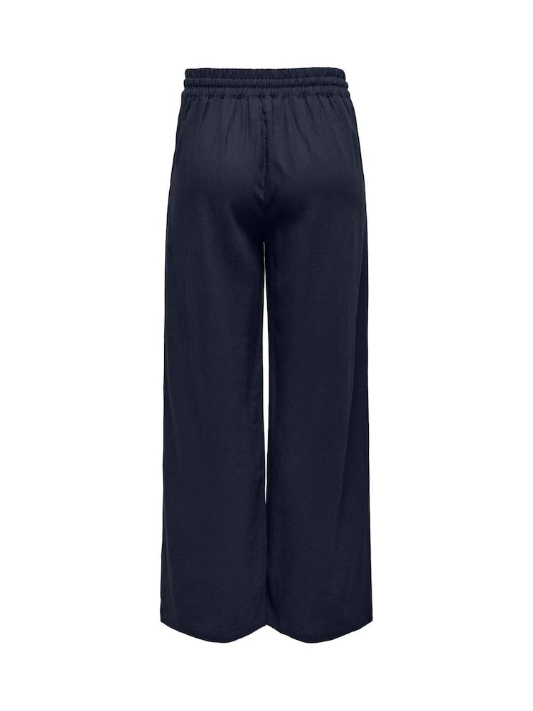 JDY Blue Pull On Wide Leg Trousers With Linen - Image 6 of 6
