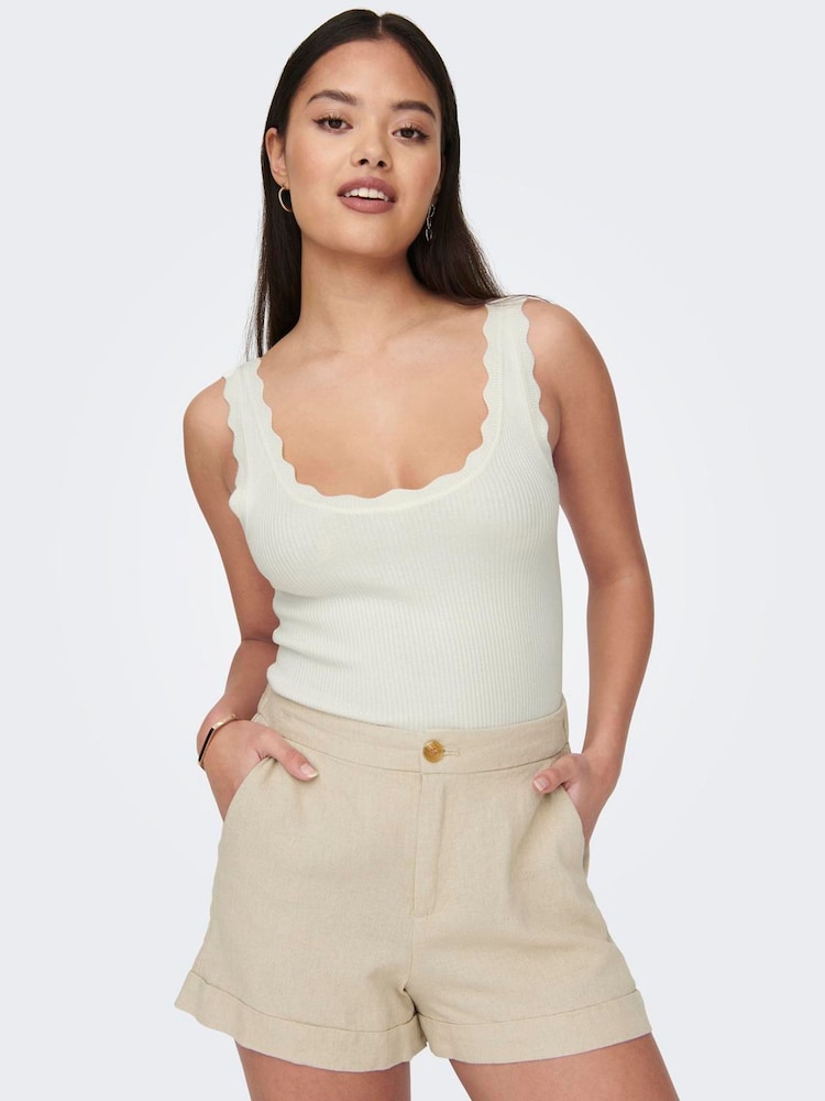 JDY White Knitted Vest with Scallop Edge - Image 1 of 5