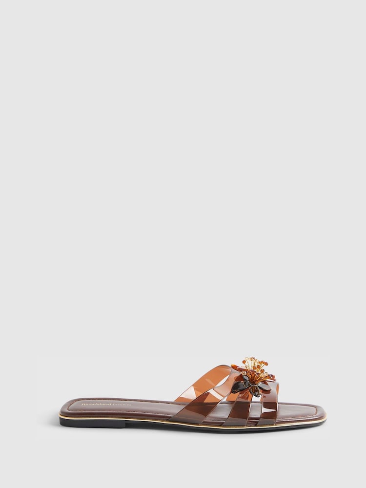 River Island Brown Perspex Flower Flat Sandals - Image 2 of 6 River Island Brown Perspex Flower Flat Sandals - Image 2 of 6