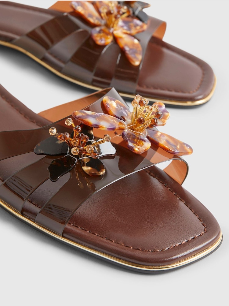 River Island Brown Perspex Flower Flat Sandals - Image 6 of 6 River Island Brown Perspex Flower Flat Sandals - Image 6 of 6