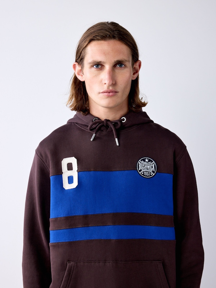 Brown/Blue Block Graphic Overhead Hoodie - Image 2 of 9 Brown/Blue Block Graphic Overhead Hoodie - Image 2 of 9