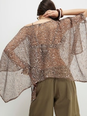 River Island Gold Sequin Knitted Cape - Image 2 of 4