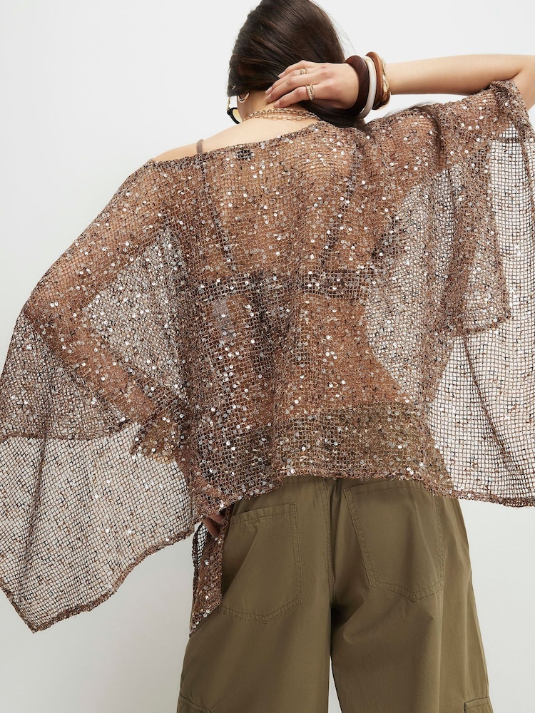 River Island Gold Sequin Knitted Cape - Image 2 of 4